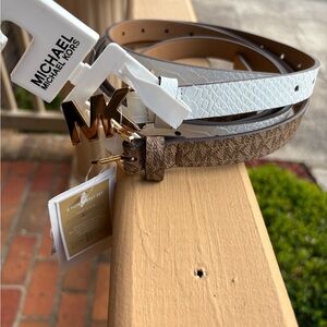 Michael Kors White and Brown Belts Set